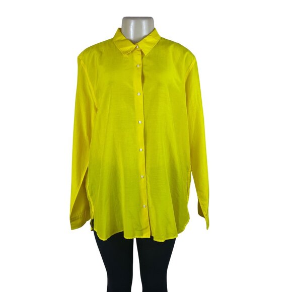 Gap Women’s Yellow Cotton/Silk Blend Button-Down Shirt Long Sleeve XL - New - Picture 1 of 9